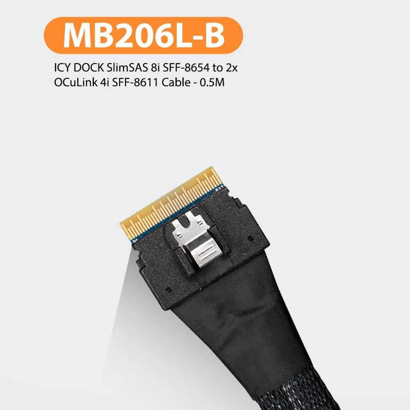 Icy Dock كابل SlimSAS 8i SFF-8654 إلى 2X OCuLink 4i SFF-8611 - 0.5 متر - Image 3